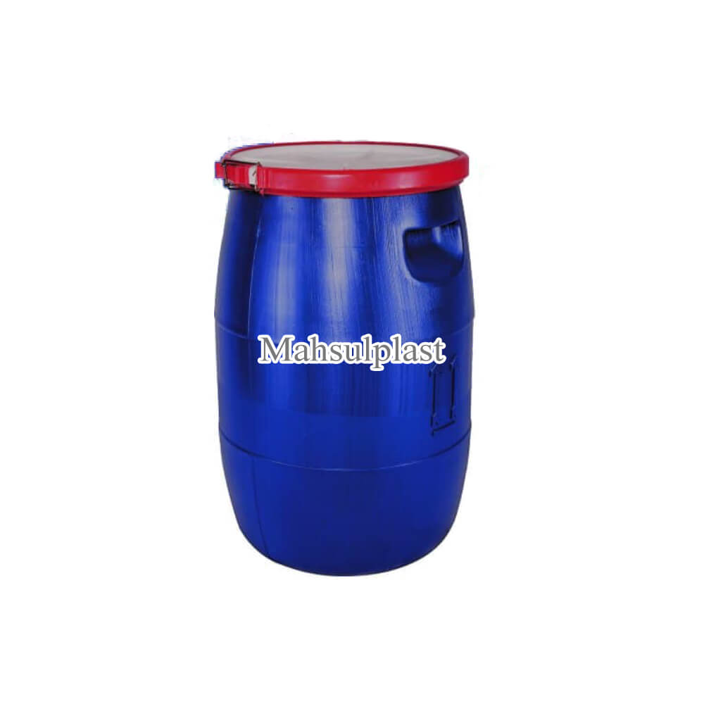 بشکه پلاستیکی 60 لیتری آبی با تسمه پلاستیکی